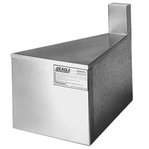 A stainless steel rectangular box with a white label on the front.