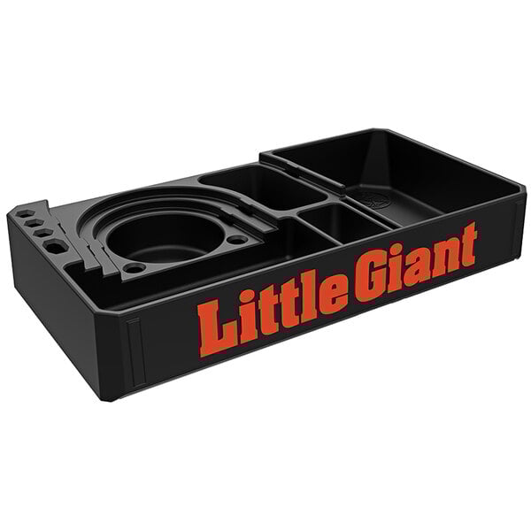 A black plastic Little Giant tool tray with a red logo and a few compartments.