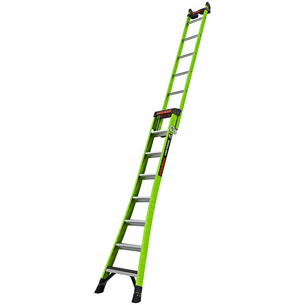 A green Little Giant King Kombo industrial ladder with black handles.