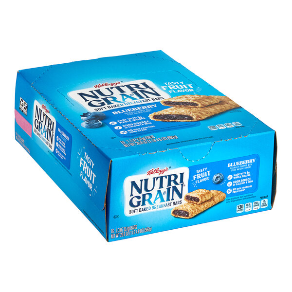 A blue box of Nutri-Grain Blueberry cereal bars.