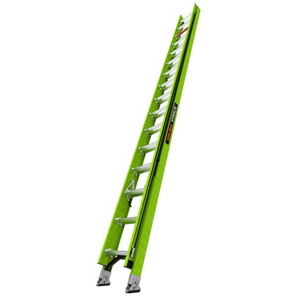 A green Little Giant HyperLite fiberglass extension ladder.