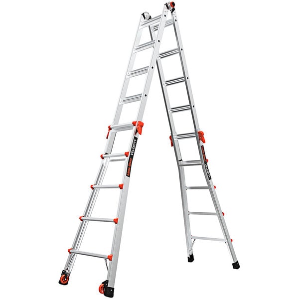 A Little Giant aluminum articulated extendable ladder.
