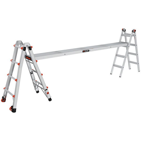 A Little Giant aluminum ladder plank with two ladders on it.