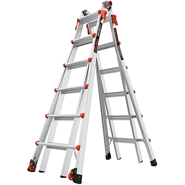 A Little Giant aluminum articulated extendable ladder.