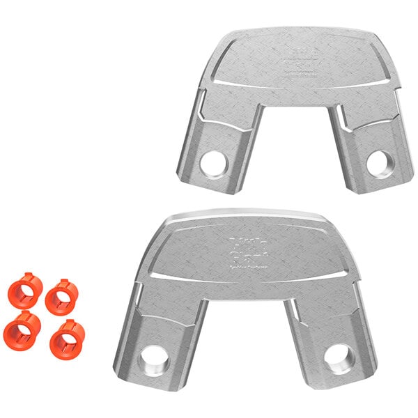 Two silver Little Giant Trestle Brackets with orange nuts.
