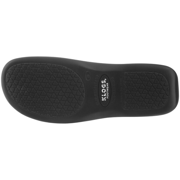 A close-up of a mahogany Klogs women's clog with a black sole.