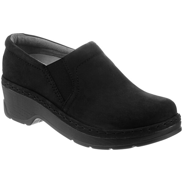 A pair of black Klogs Naples women's clogs with a rubber sole.