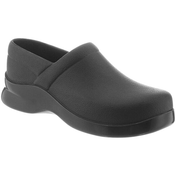 A pair of black Klogs Bistro clogs with a rubber sole.