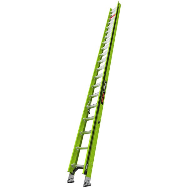 A green Little Giant HyperLite fiberglass extension ladder.