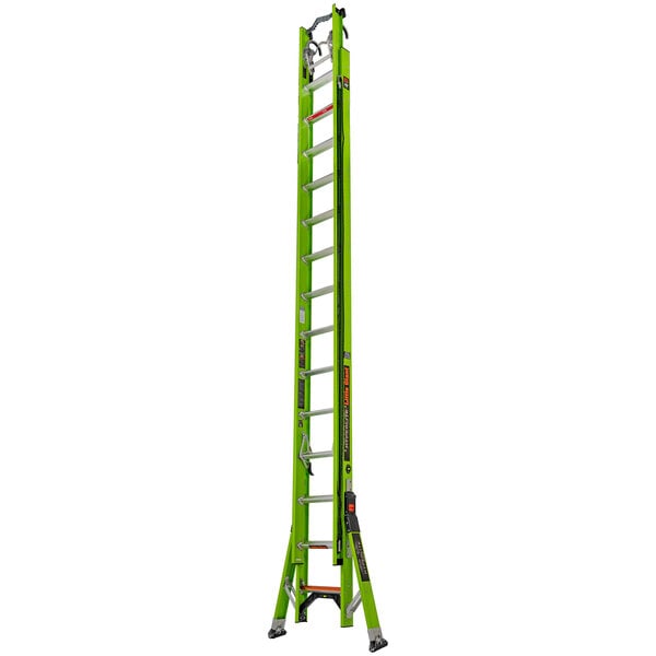 A green Little Giant extension ladder with green, silver, and black accents.