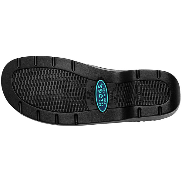 A black Klogs Naples women's clog with a blue logo on the sole.
