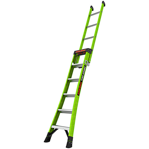 A green Little Giant King Kombo ladder with black handles.