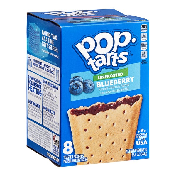 A blue and white box of Pop-Tarts Unfrosted Blueberry Toaster Pastries.