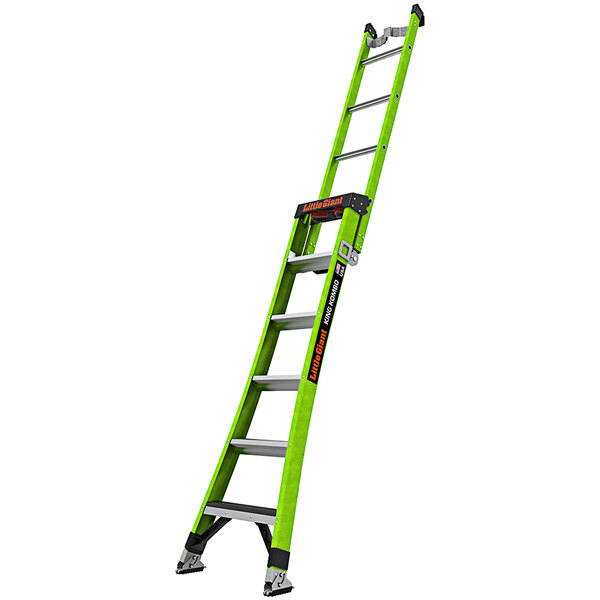 A green Little Giant King Kombo ladder with black handles and black text.