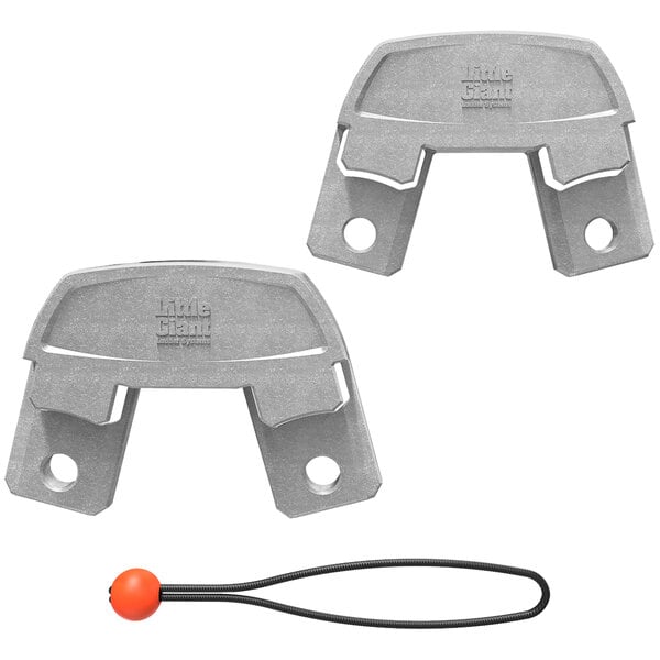 Two Little Giant metal trestle brackets with orange rubber tips.