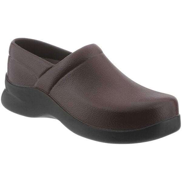 A mahogany brown Klogs women's clog with a black sole.