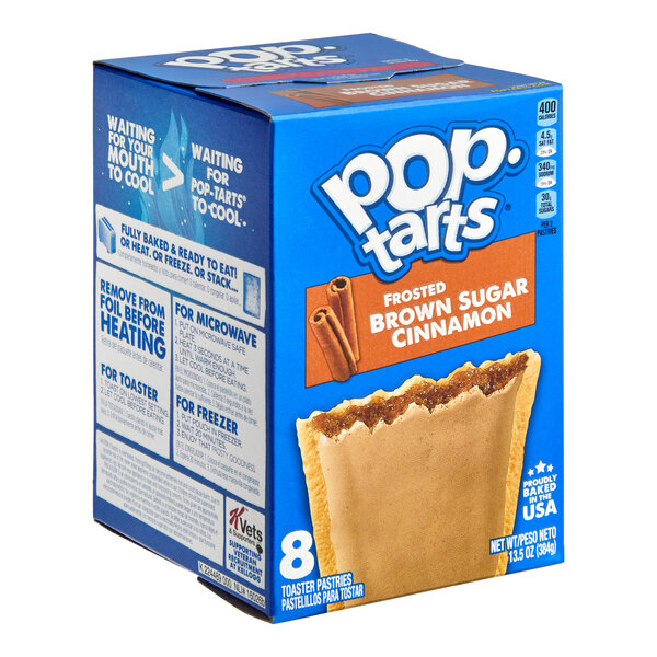 A blue box of Pop-Tarts Frosted Brown Sugar Cinnamon on a white background.