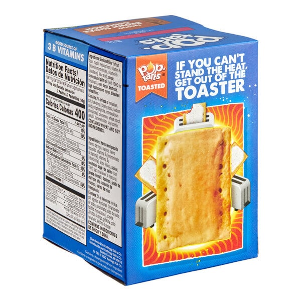 A blue box of Pop-Tarts Frosted Brown Sugar Cinnamon Toaster Pastries with a picture of a toaster on the front.