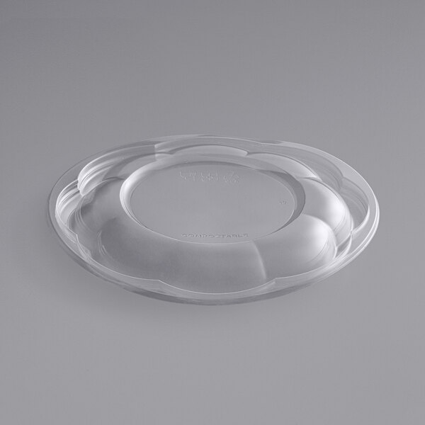 A clear plastic Stalk Market lid with a round edge.