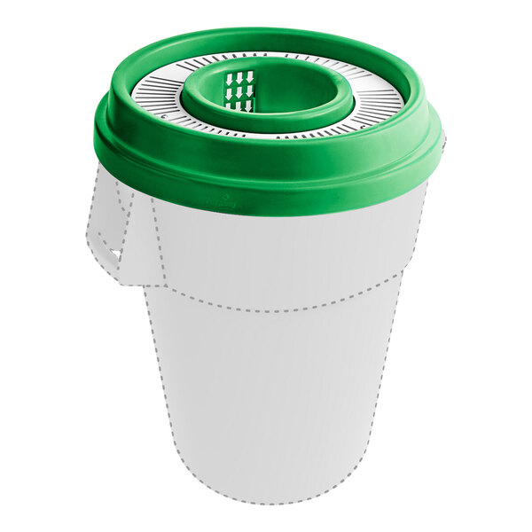 A white and green PourAway liquid waste disposal tank with a green lid.