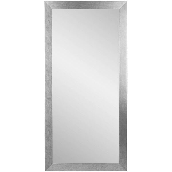 A white rectangular mirror with a silver frame.