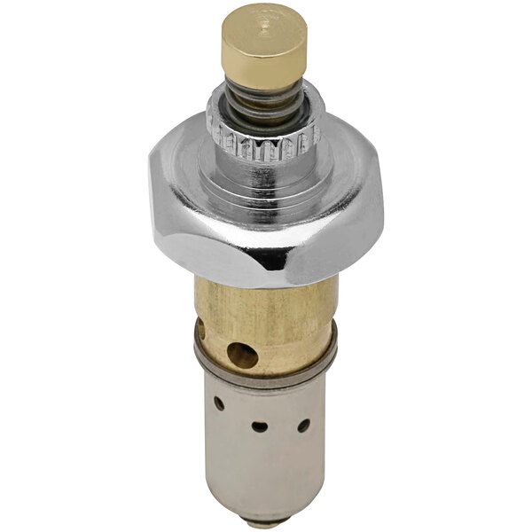 A Chicago Faucets NAIAD metering cartridge with a brass and silver tip.