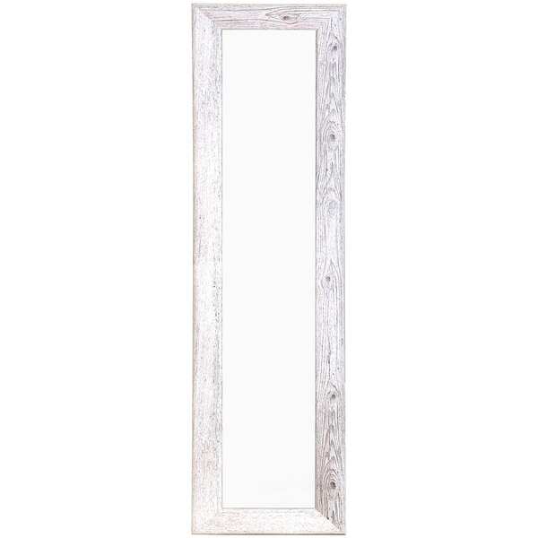A white rectangular mirror with a white wood frame.