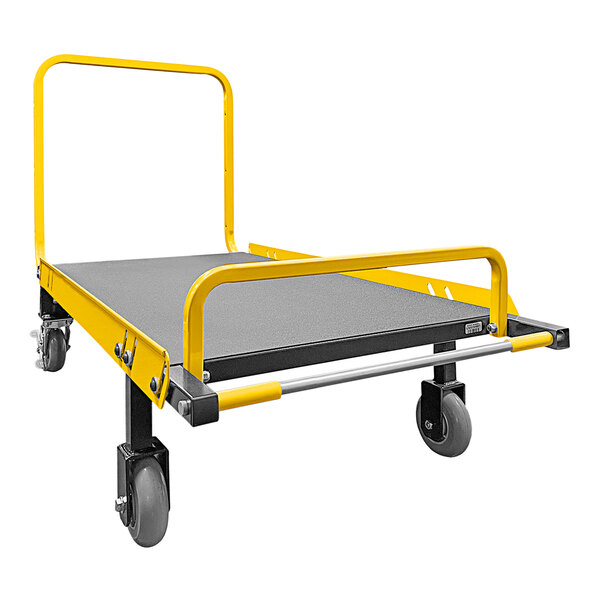 A yellow and black Amigo Detachable Trailer with wheels.