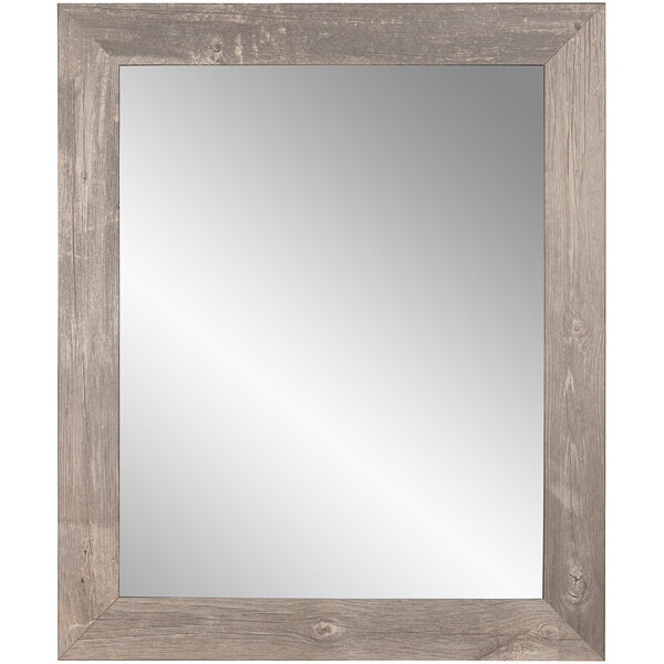 A BrandtWorks mirror with a gray barnwood frame.