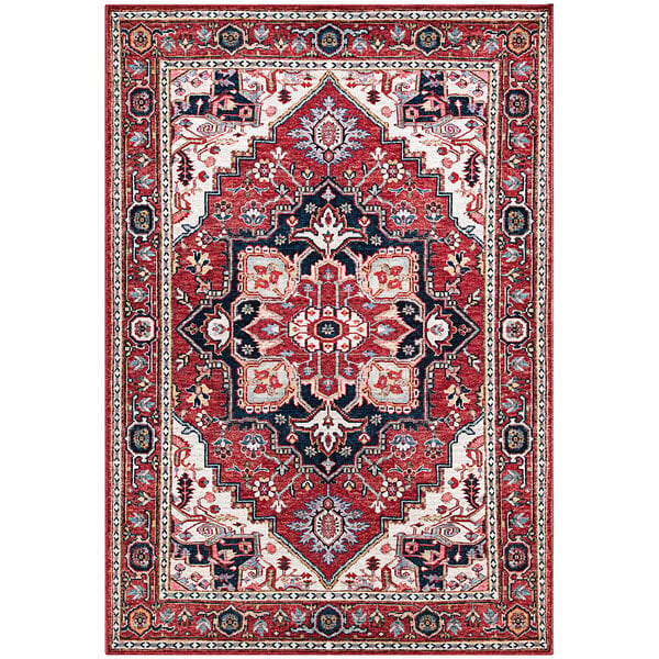 A red Abani Molana Collection area rug with a traditional medallion design.