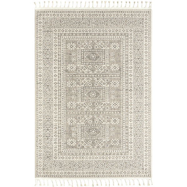 An Abani Layla Collection beige and brown area rug with a light grey and white pattern.