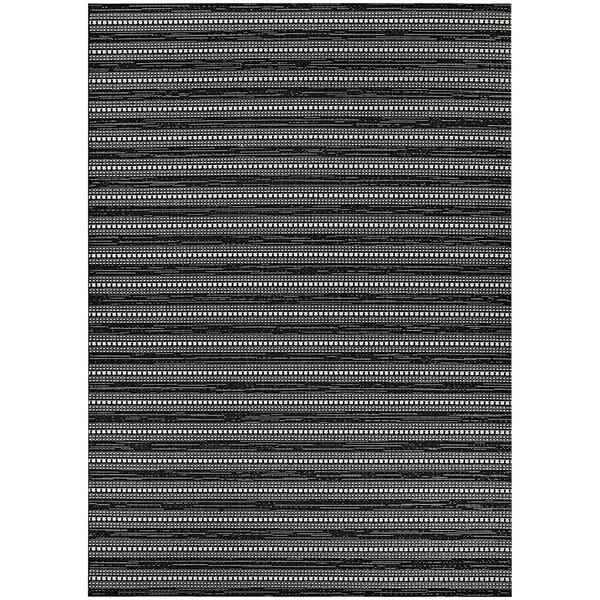 A black and white striped Couristan runner rug with a white border.