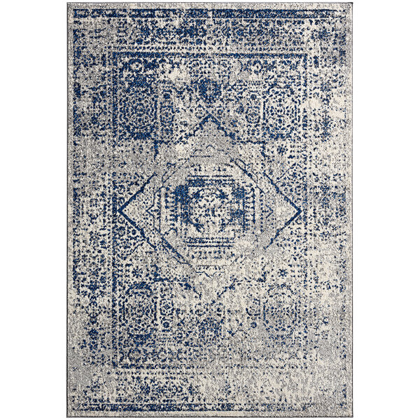 An Abani Casa Collection blue and grey vintage area rug with an intricate pattern.