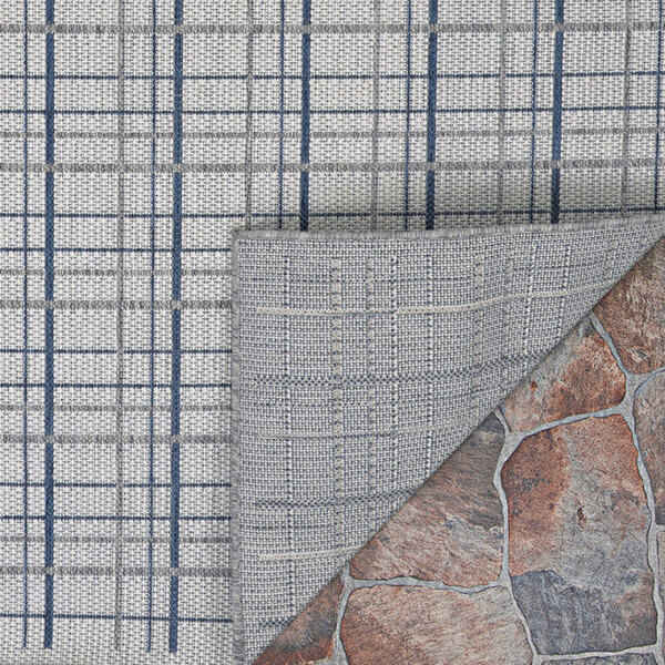 A close up of a Couristan Everhome Mashpee Ivory and Cape Blue plaid area rug.