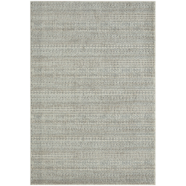 An Abani Cabo Collection area rug with a cream and gray striped pattern.