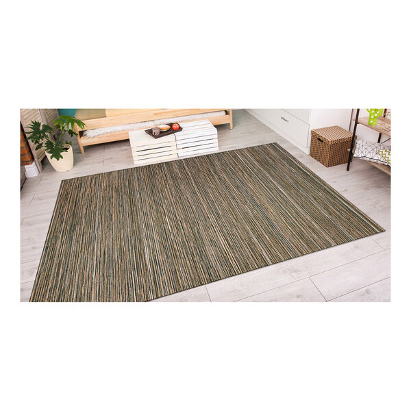 A Couristan brown and white runner rug on the floor.