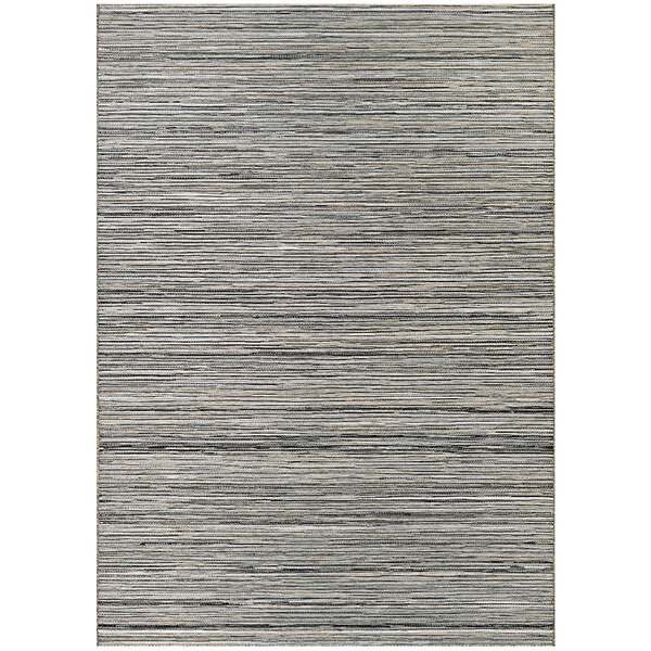 A Couristan Cape Hinsdale light brown and silver area rug with a horizontal stripe pattern.