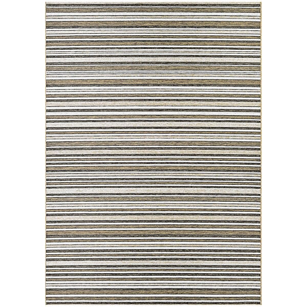 A close up of a Couristan light brown and ivory striped area rug.