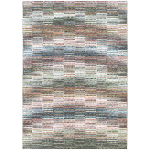 A close up of a Couristan multi-colored striped runner rug.