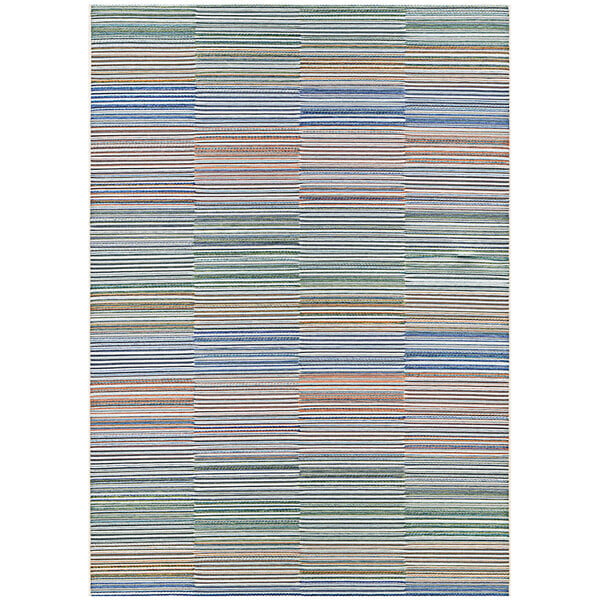 A close-up of a multi-colored striped Couristan runner rug.