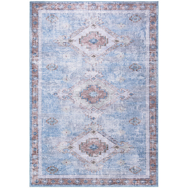 A beige and blue Abani Molana vintage medallion area rug with an intricate design.