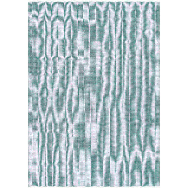 A light blue Couristan runner rug with a blue and white dotted border.