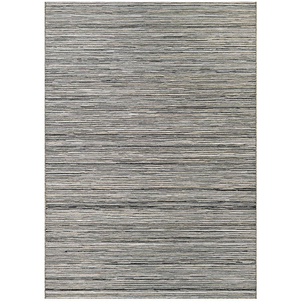 A Couristan light brown and silver rug with a horizontal stripe pattern.