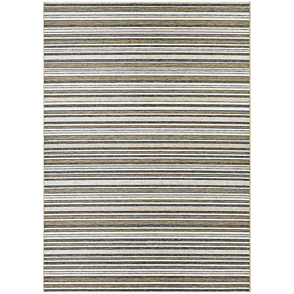 A close up of a Couristan Cape Brockton runner rug with beige and white stripes.