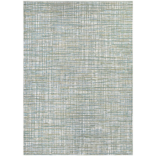 A Couristan Cape Falmouth ivory and hunter area rug with a white and blue pattern.