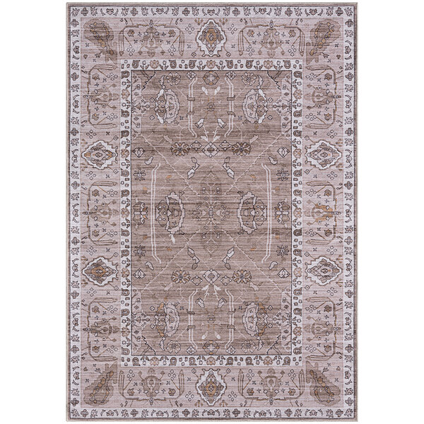 An Abani Molana Collection area rug with an ornate beige and brown design.