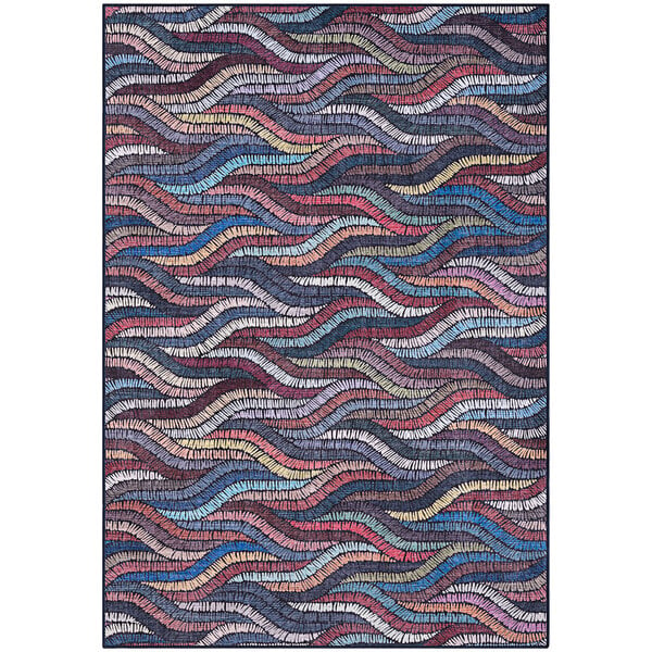 An Abani Parker Collection multicolor woven ropes area rug with waves in different colors.