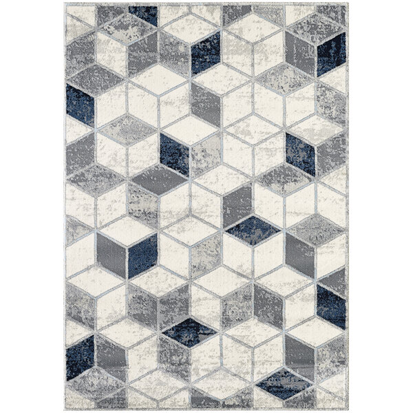 A Abani Arto Collection Neutral Gray area rug with a geometric pattern.