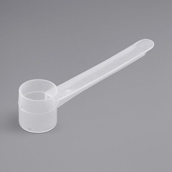 A close-up of a polypropylene plastic spoon with a medium plus handle.