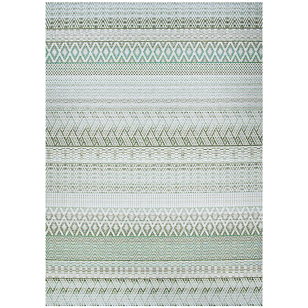 A Couristan Cape Gables palm runner rug with a green and white geometric pattern.